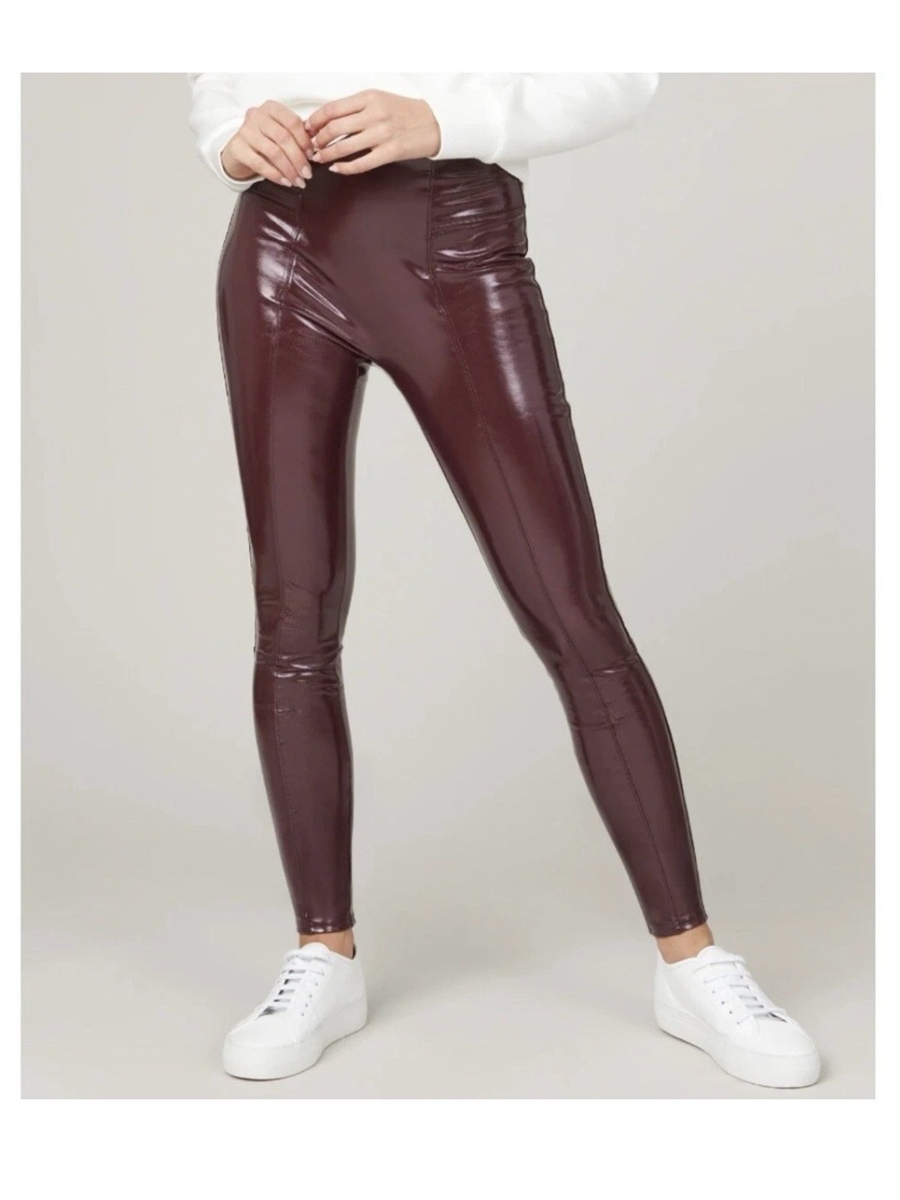 NWT SPANX Faux Patent Leather Leggings Ruby Red Shiny Gloss Size Medium